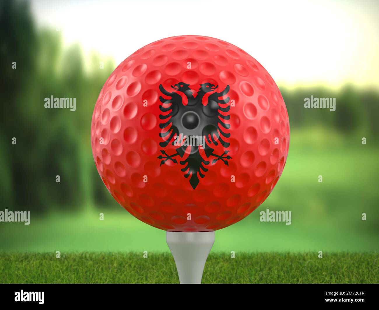 Golf ball Albania flag on a golf course. 3d illustration Stock Photo - Alamy