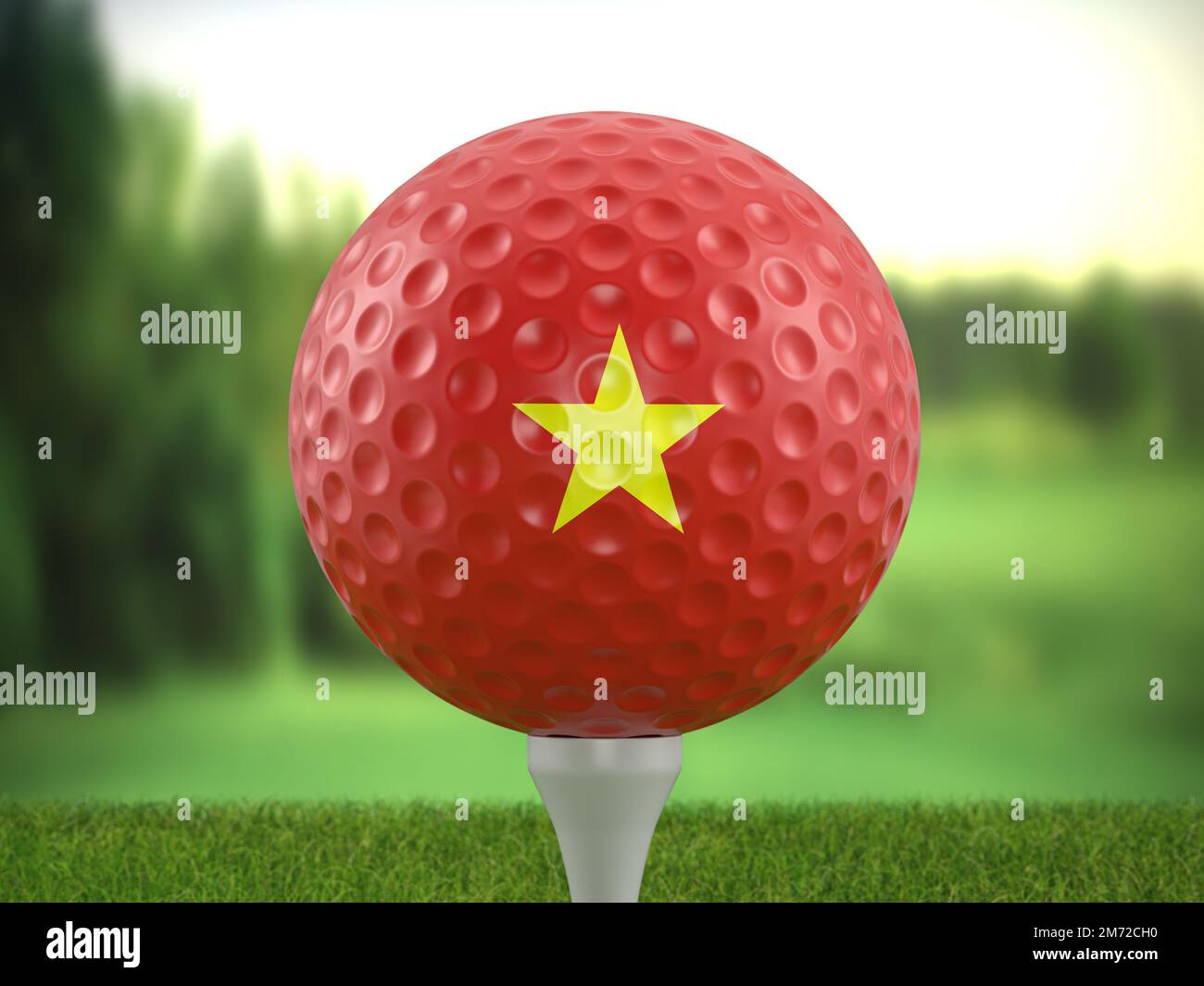 Golf ball Vietnam flag on a golf course. 3d illustration Stock Photo