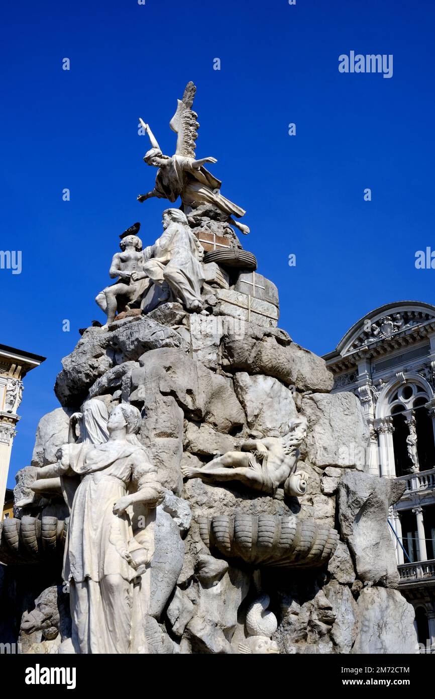Fontana dei Quattro Continenti in Piazza Unita d'Italia in Trieste Italy Stock Photo