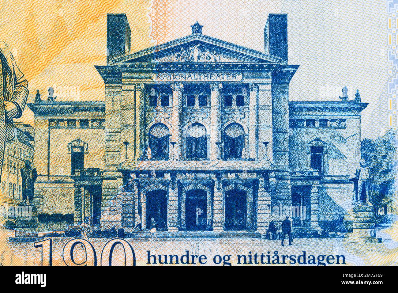 The building of the National Theater from Norwegian money Stock Photo