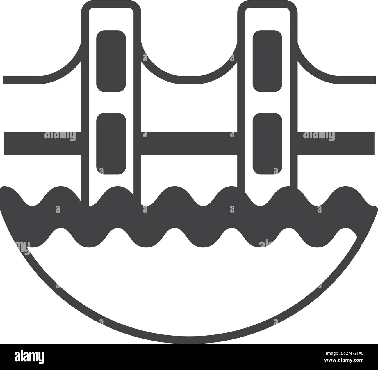 suspension bridge and river illustration in minimal style isolated on