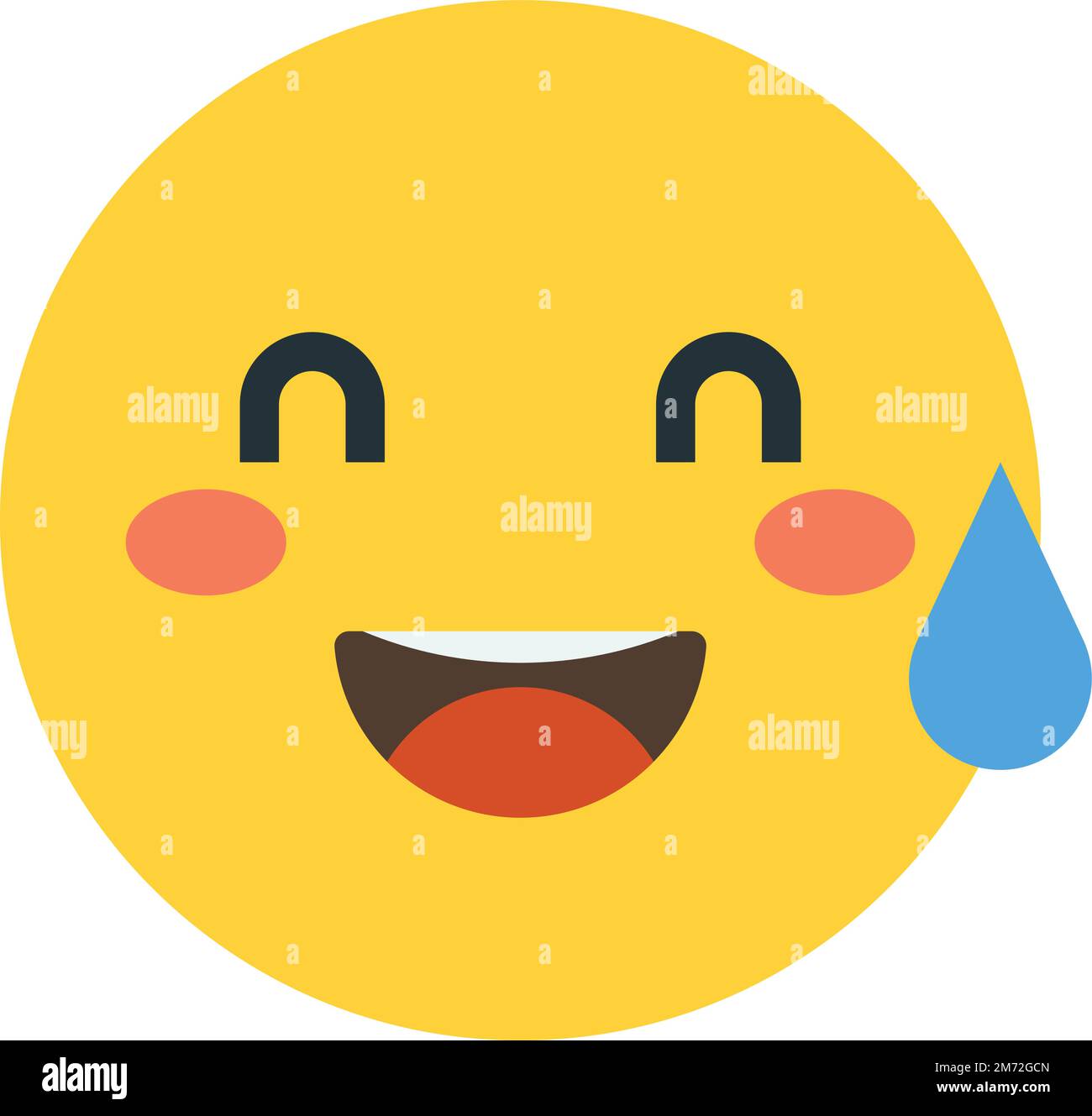 Smiling face emoji with sweat illustration in minimal style isolated on background Stock Vector