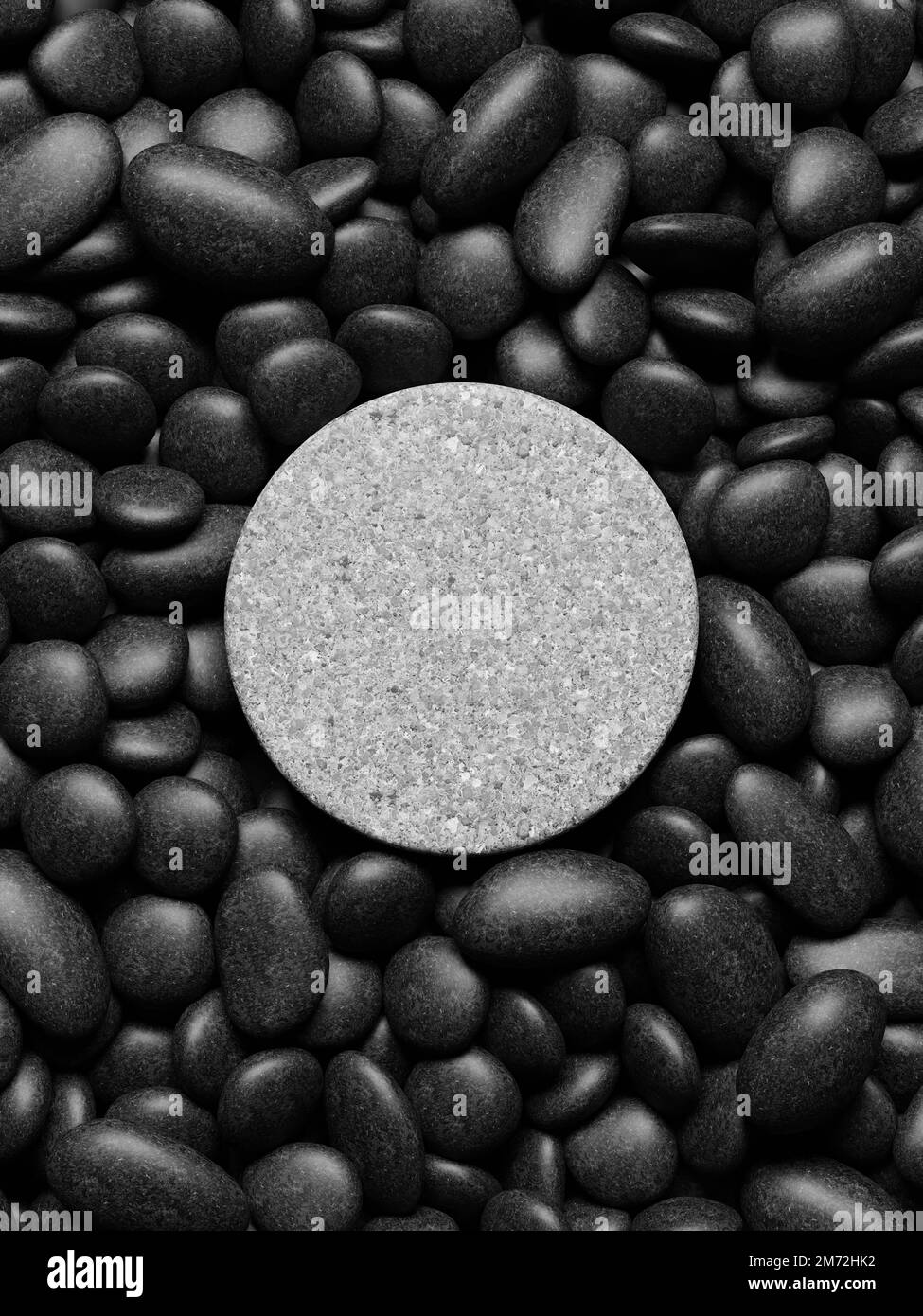 3d round display podium on the pebbles. 3d rendering of realistic ...