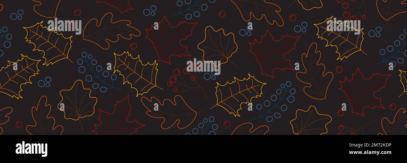 Vector hand drawn pattern with autumn elements on the dark gray ...