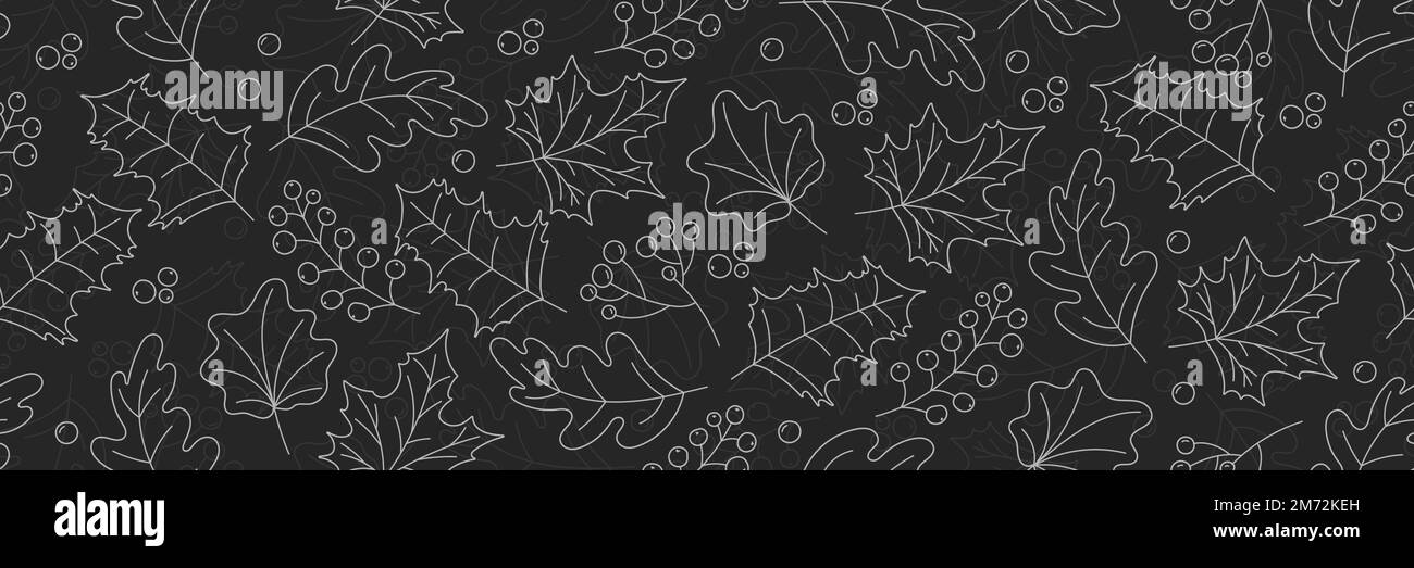 Vector hand drawn pattern with autumn elements on the dark gray ...