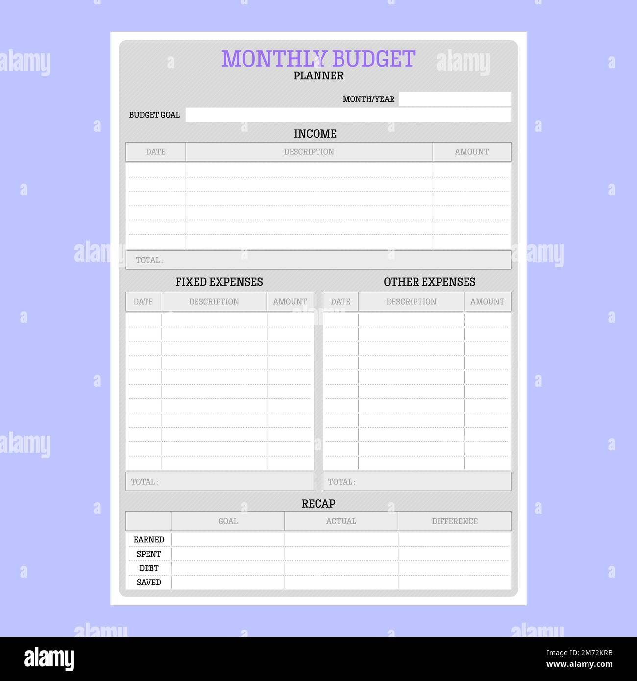 monthly budget planner made in paper style  Stock Vector