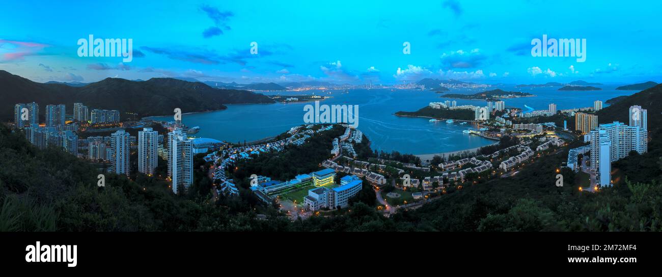 Stylised HDR panorama of Discovery Bay, Lantau Island, at dusk 