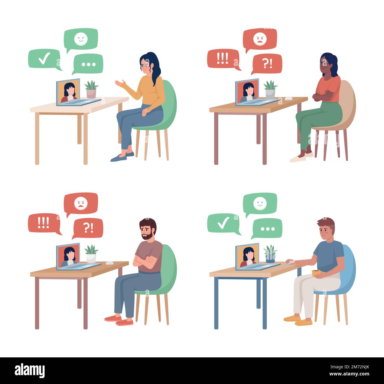 Feedbacks semi flat color vector characters set Stock Vector