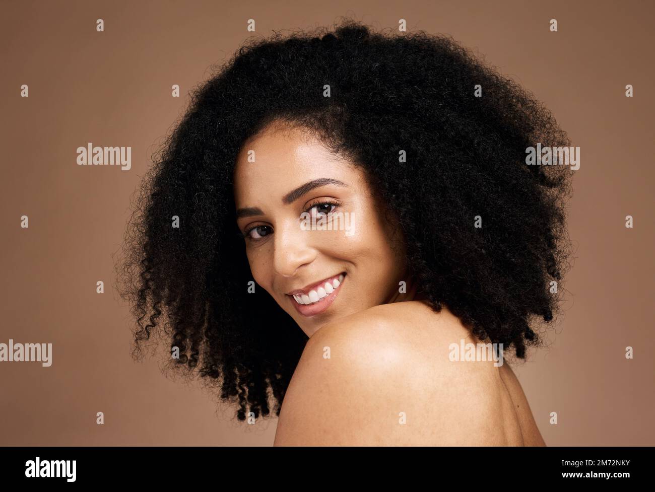 Face portrait, skincare and beauty of black woman in studio isolated on ...