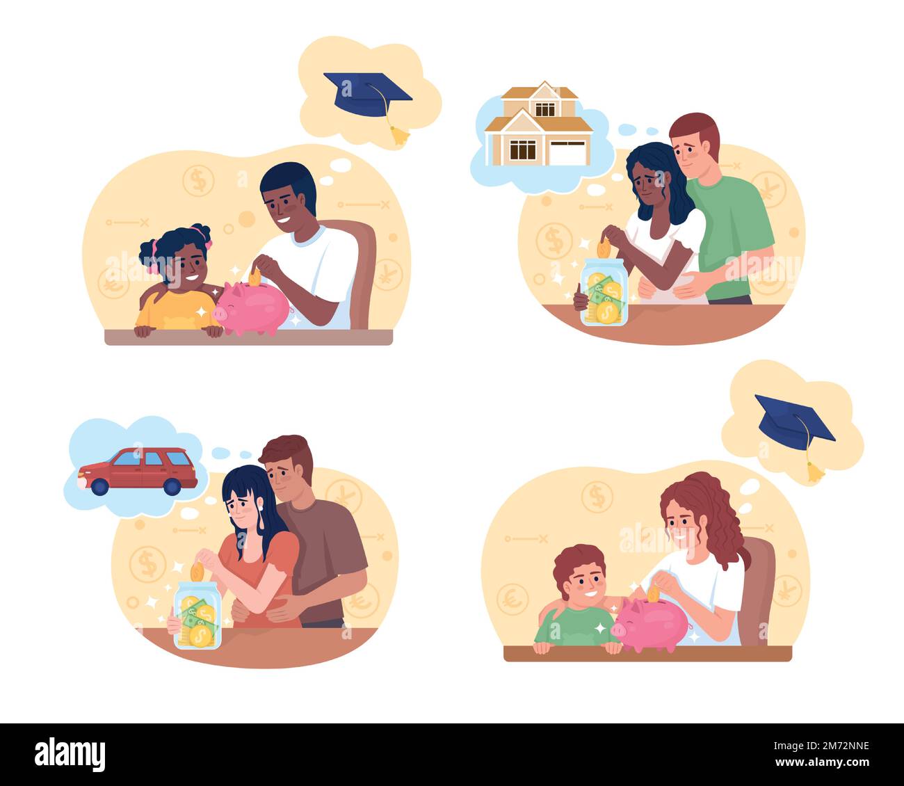 Savings for big purchase 2D vector isolated illustration set Stock Vector