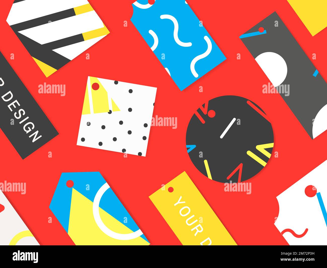 Colorful geometric memphis tags set Stock Vector