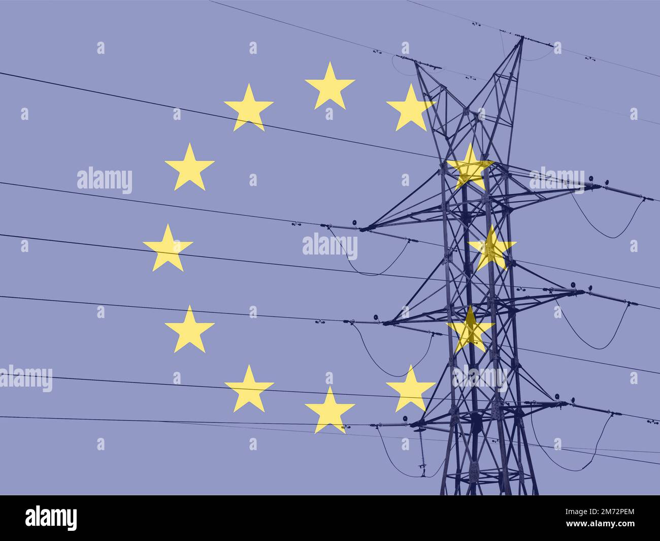 High voltage post or High voltage tower with Flag of the European Union