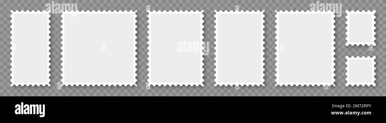 Set Postage stamps template. Blank frame of postal stamp for mail envelope.  Stock Vector
