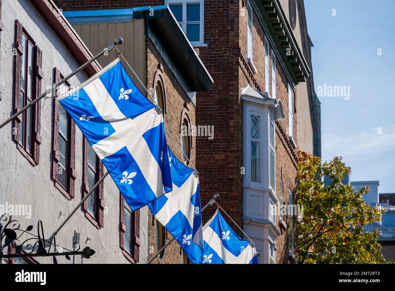 Flag of Quebec. Quebec City Old Town. Canada Stock Photo - Alamy