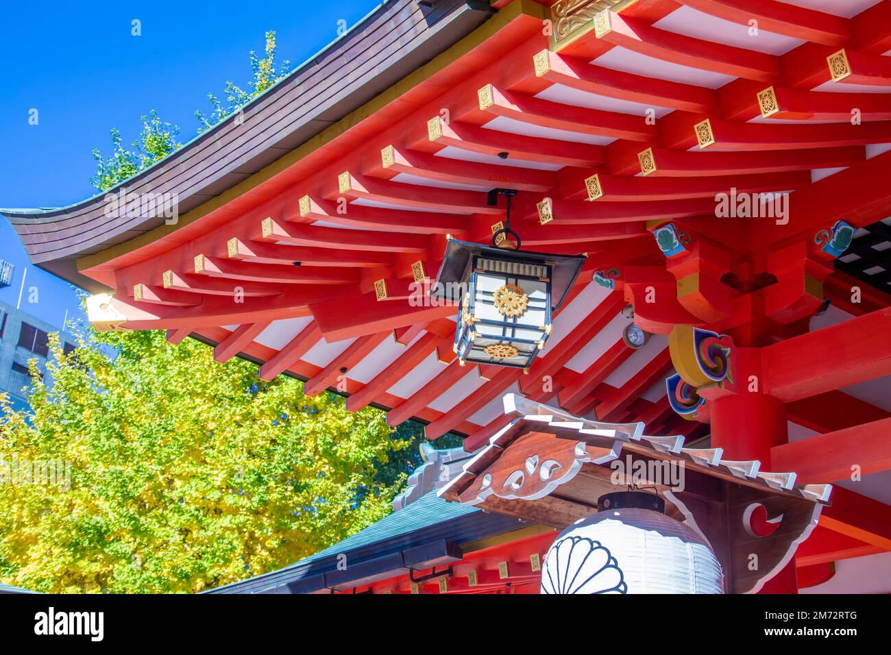 the closeup image of japanese lamp in Ikuta Shrine Kobe Japan, which is