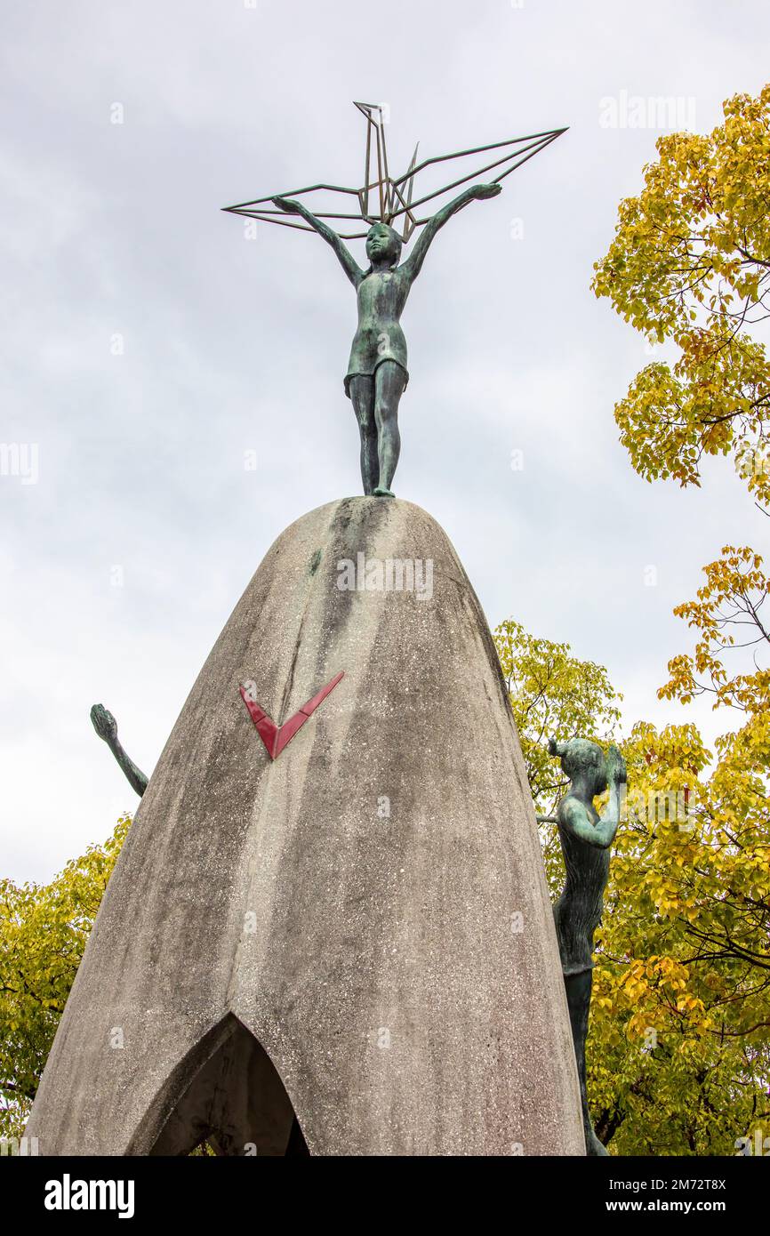 Hiroshima 4rh Dec 2022: The Children's Peace Monument is a monument for peace to commemorate Sadako Sasaki and the thousands of child victims Stock Photo