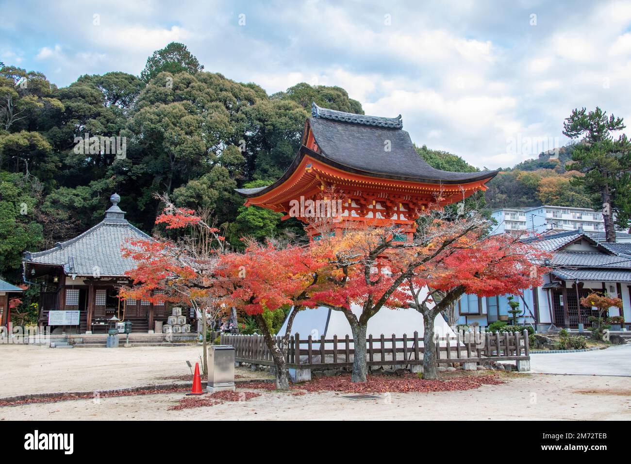 Hiroshima Japan 3rd Dec 2022: the The Bell Tower of Fudoin Temple,  survived the atomic bomb in 1945 and is an historic Shingon sect temple Stock Photo