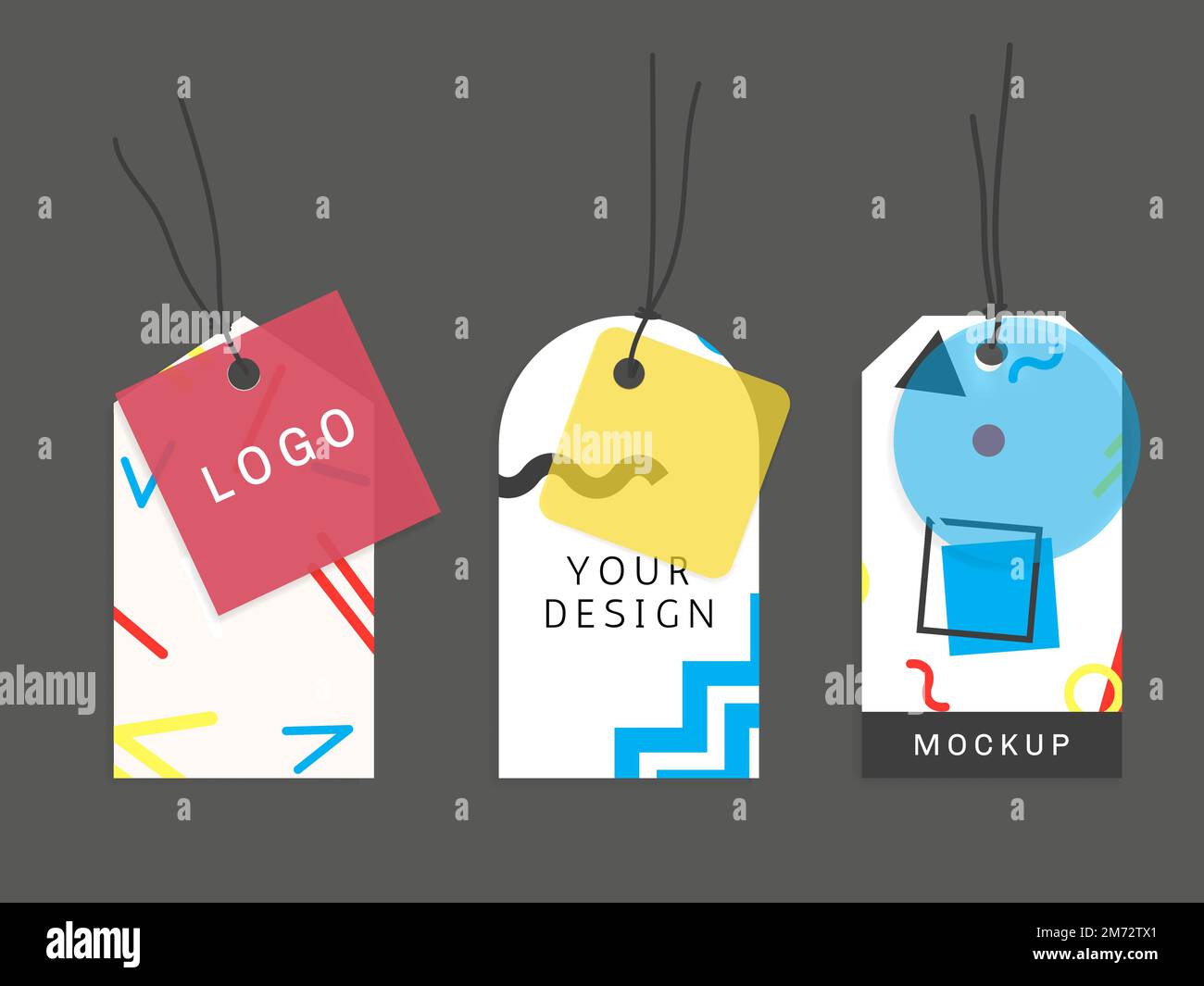 Colorful geometric memphis style tags set Stock Vector