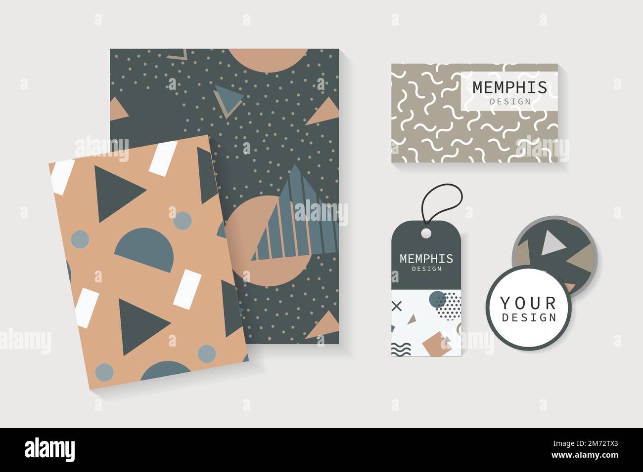 Memphis patterned office supplies vector set Stock Vector