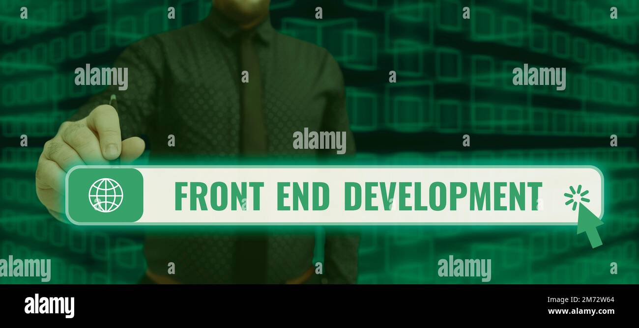 Writing displaying text Front End Development. Business idea Altering data to graphical interface for user to view Stock Photo