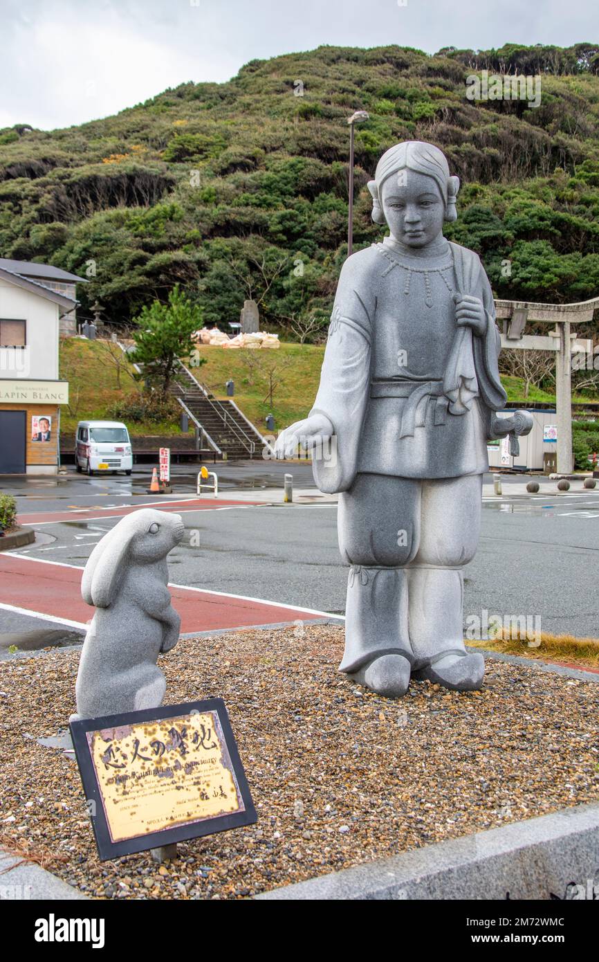 Tottori Japan 2nd Dec 2022: The Hare of Inaba and Onamuchi-no-kami at Hakuto Shrine.  It was elected as the first “Lover’s sanctuary” in Japan in 2010 Stock Photo