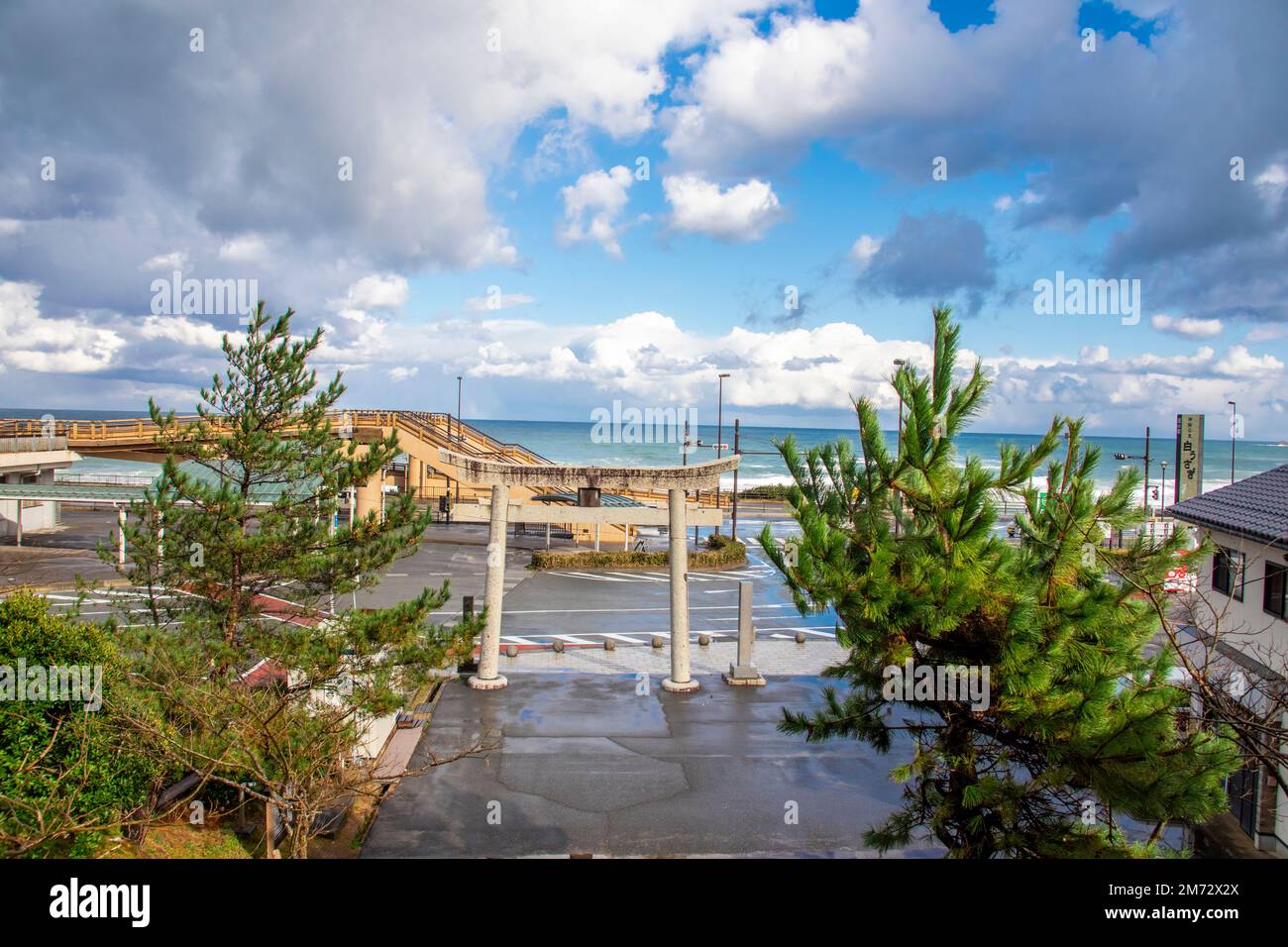 Tottori Japan 2nd Dec 2022: The view of  Hakuto cost from Hakuto Shrine.  It was elected as the first “Lover’s sanctuary” in Japan in 2010. Stock Photo