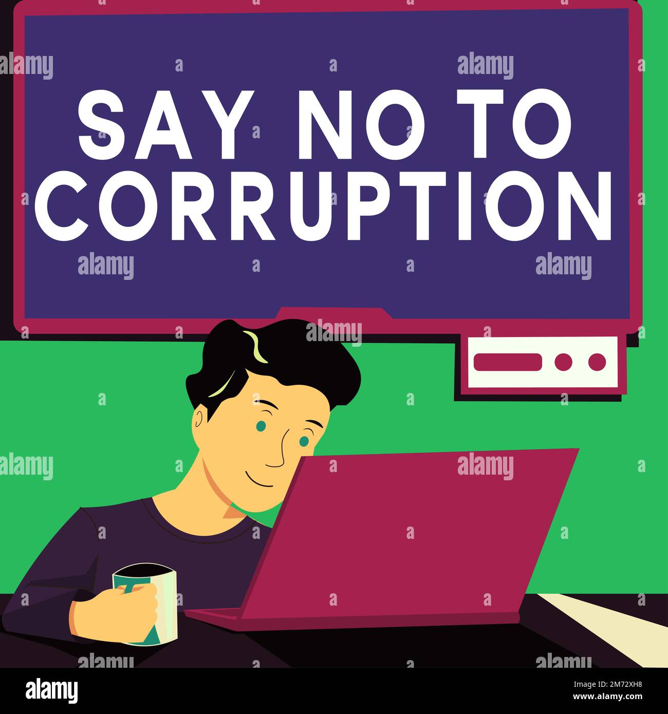 Handwriting text Say No To Corruption. Word for Introducing decentralized money exchange Stock Photo