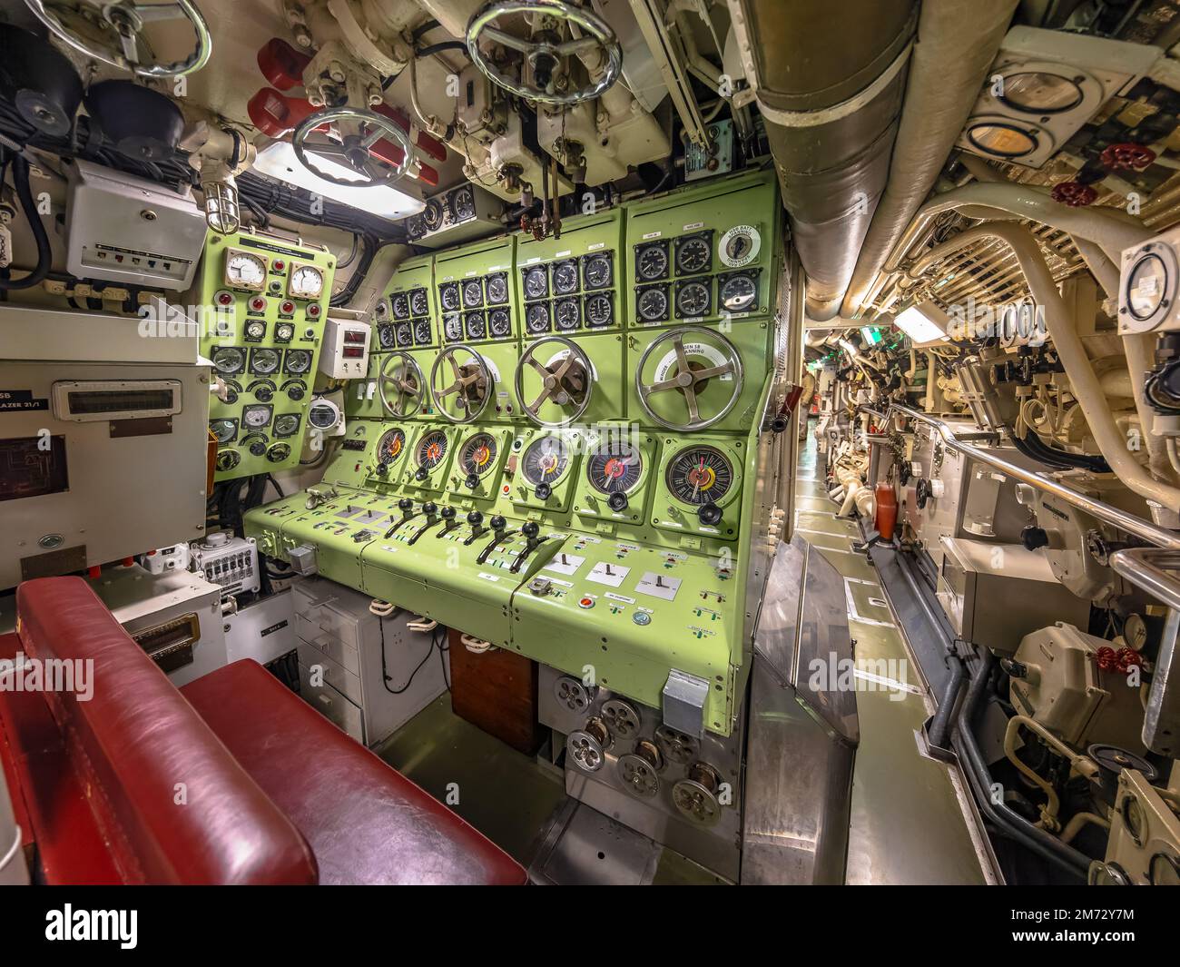 Interior of Submarine. Periscope and control room area. Stock Photo