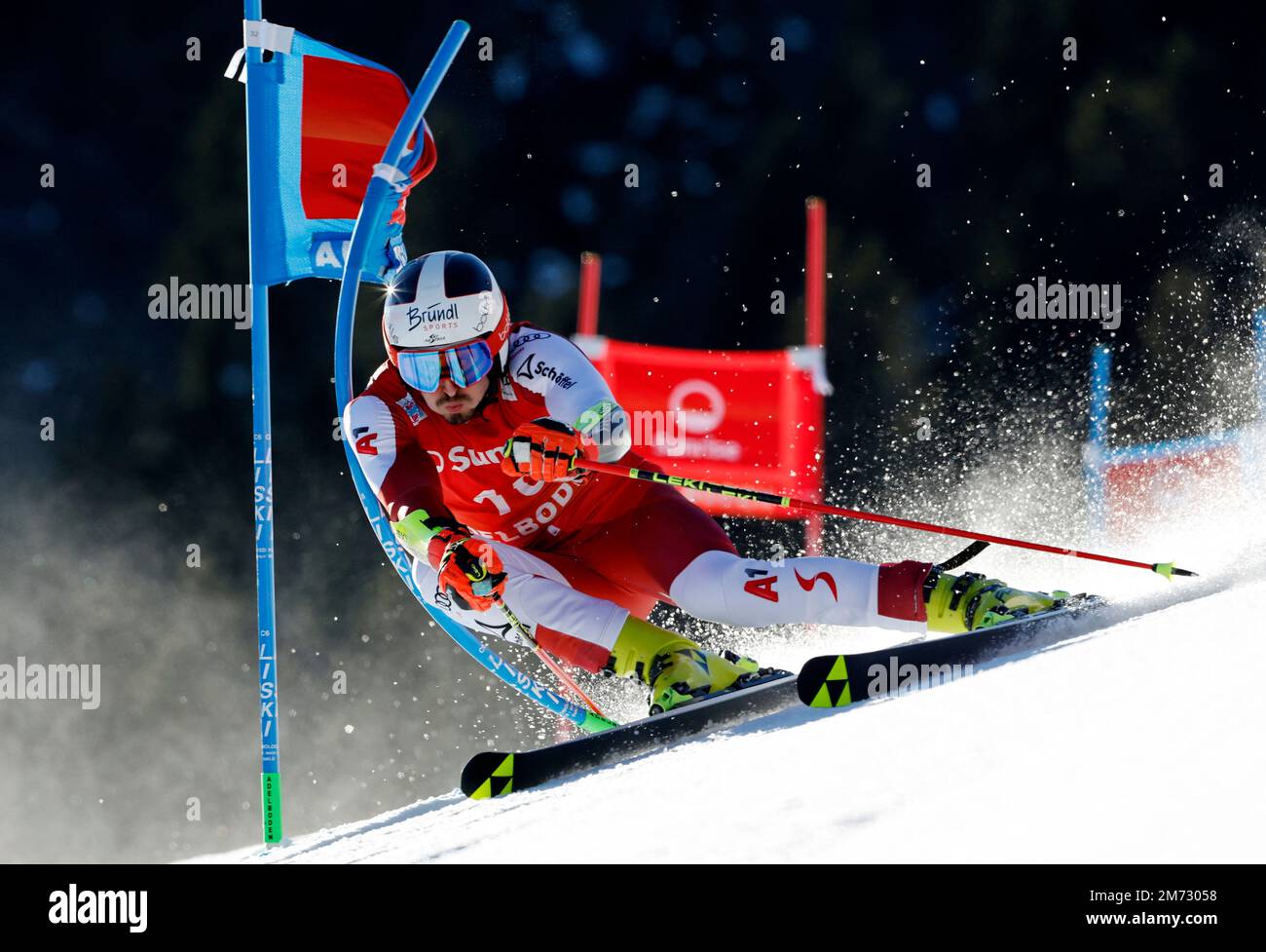 Alpine Skiing - FIS Alpine Ski World Cup - Men's Giant Slalom - Adelboden, Switzerland - January 7, 2023 Austria's Stefan Brennsteiner in action REUTERS/Stefan Wermuth Stock Photo