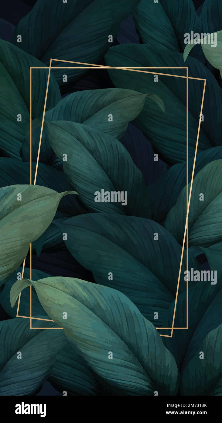Green tropical leaves patterned poster vector Stock Vector