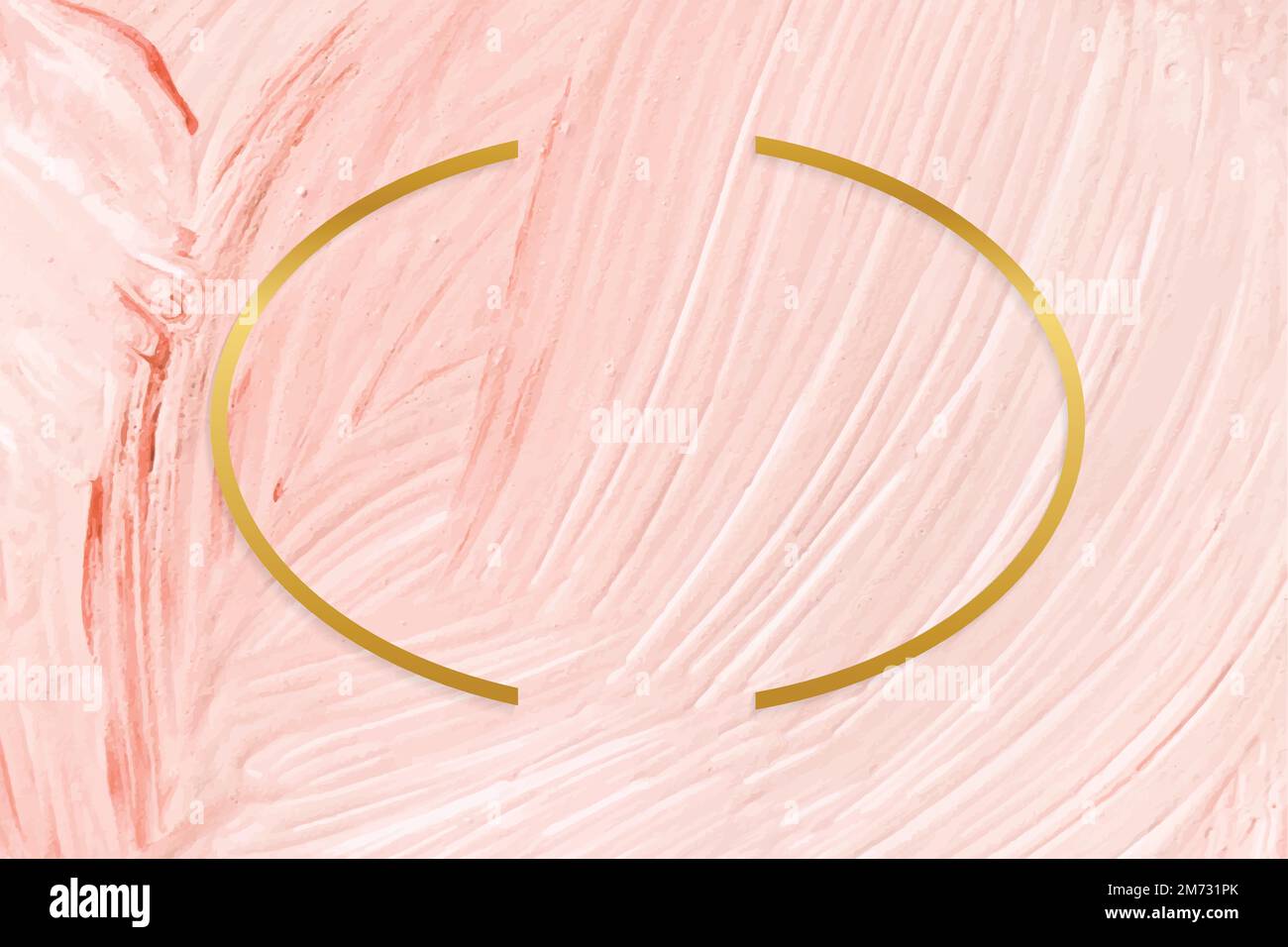 Gold oval frame on a pastel pink paintbrush stroke patterned background vector Stock Vector
