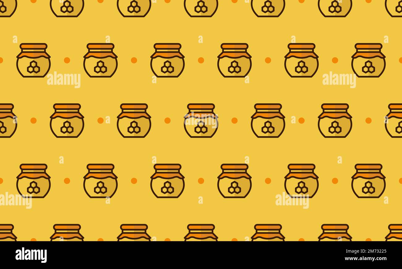 Honey jar pattern with cartoon honey jars. Seamless honey jar