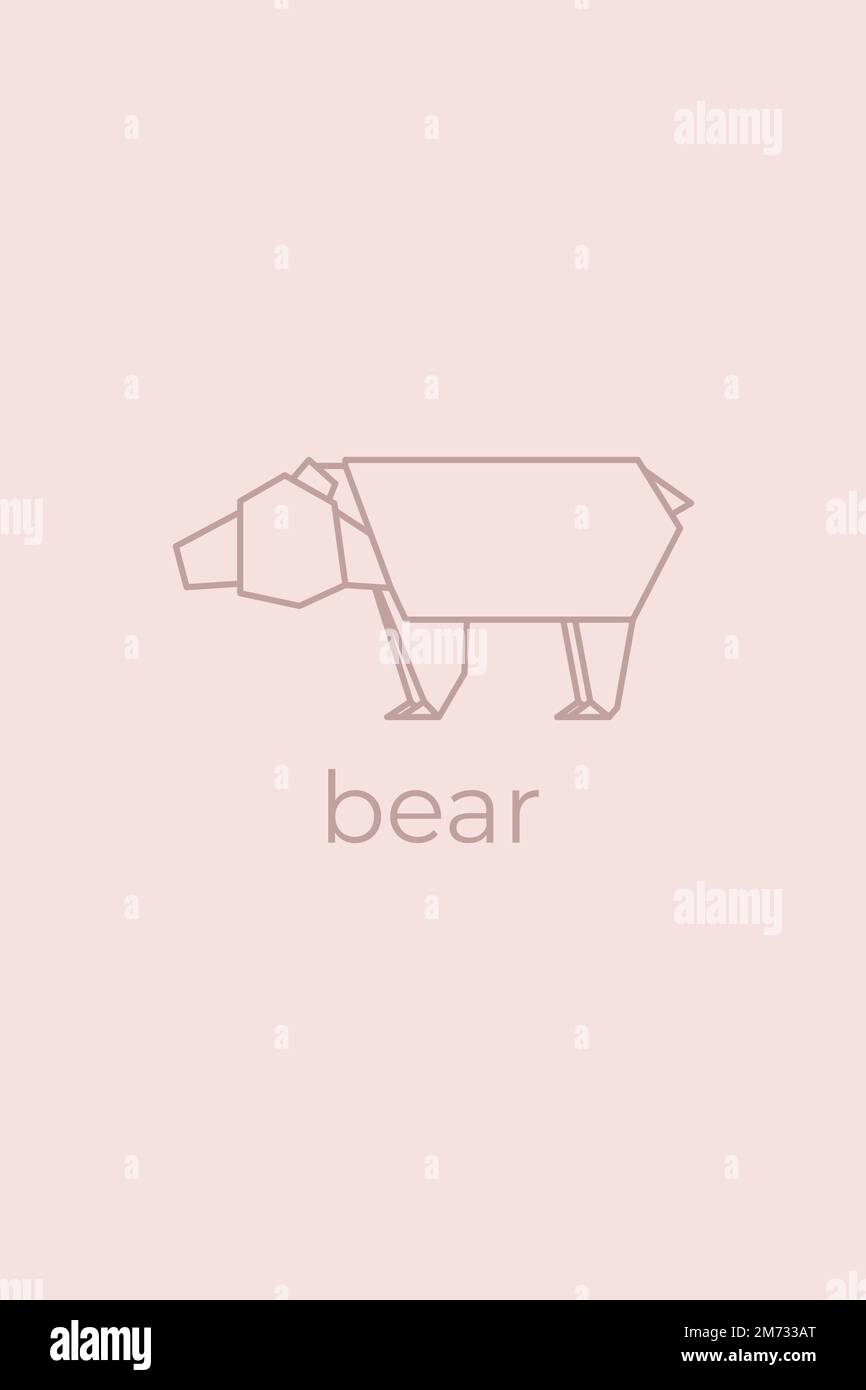 bear origami. Abstract line art bear logo design. Animal origami. Animal line art. Pet shop outline illustration. Vector illustration Stock Vector