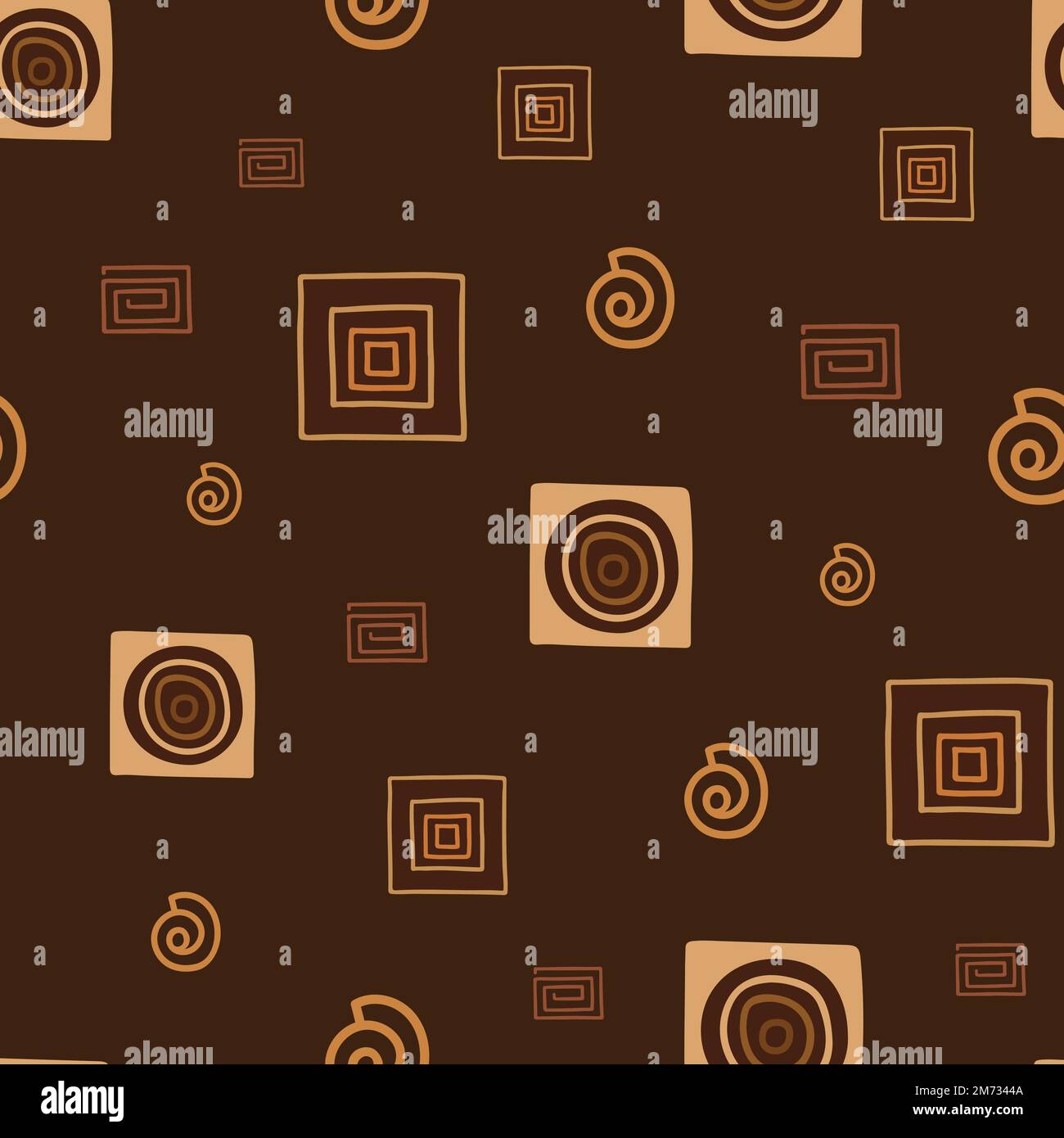Hand drawn Seamless Pattern with geometric Tribal style elements on dark brown background. Stock Vector