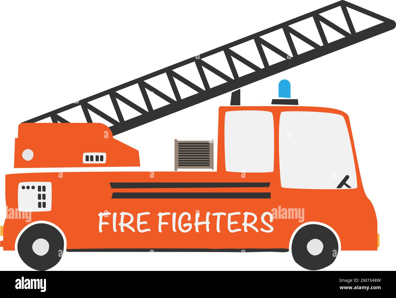 red fire truck illustration for children, scandinavian style vector illustration Stock Vector