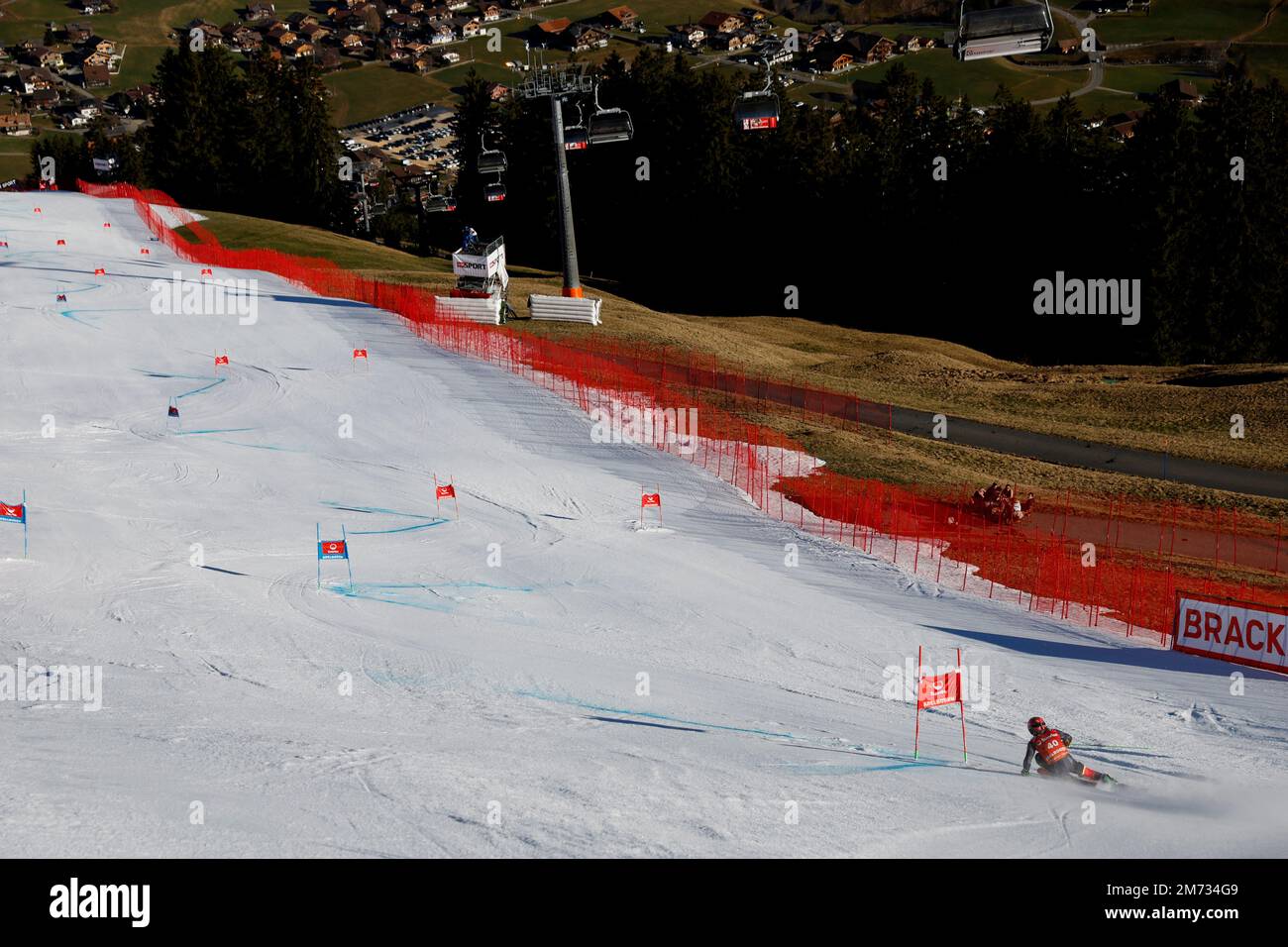 Alpine Skiing - FIS Alpine Ski World Cup - Men's Giant Slalom - Adelboden, Switzerland - January 7, 2023 Belgium's Sam Maes in action REUTERS/Stefan Wermuth Stock Photo