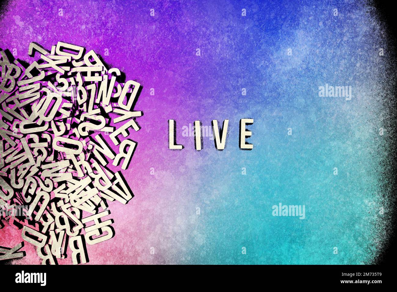 pile of wooden English language capital letters spilling into words