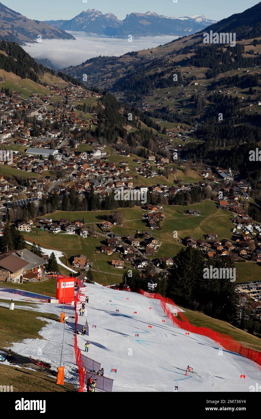 Alpine Skiing - FIS Alpine Ski World Cup - Men's Giant Slalom - Adelboden, Switzerland - January 7, 2023 General view during the event REUTERS/Stefan Wermuth Stock Photo