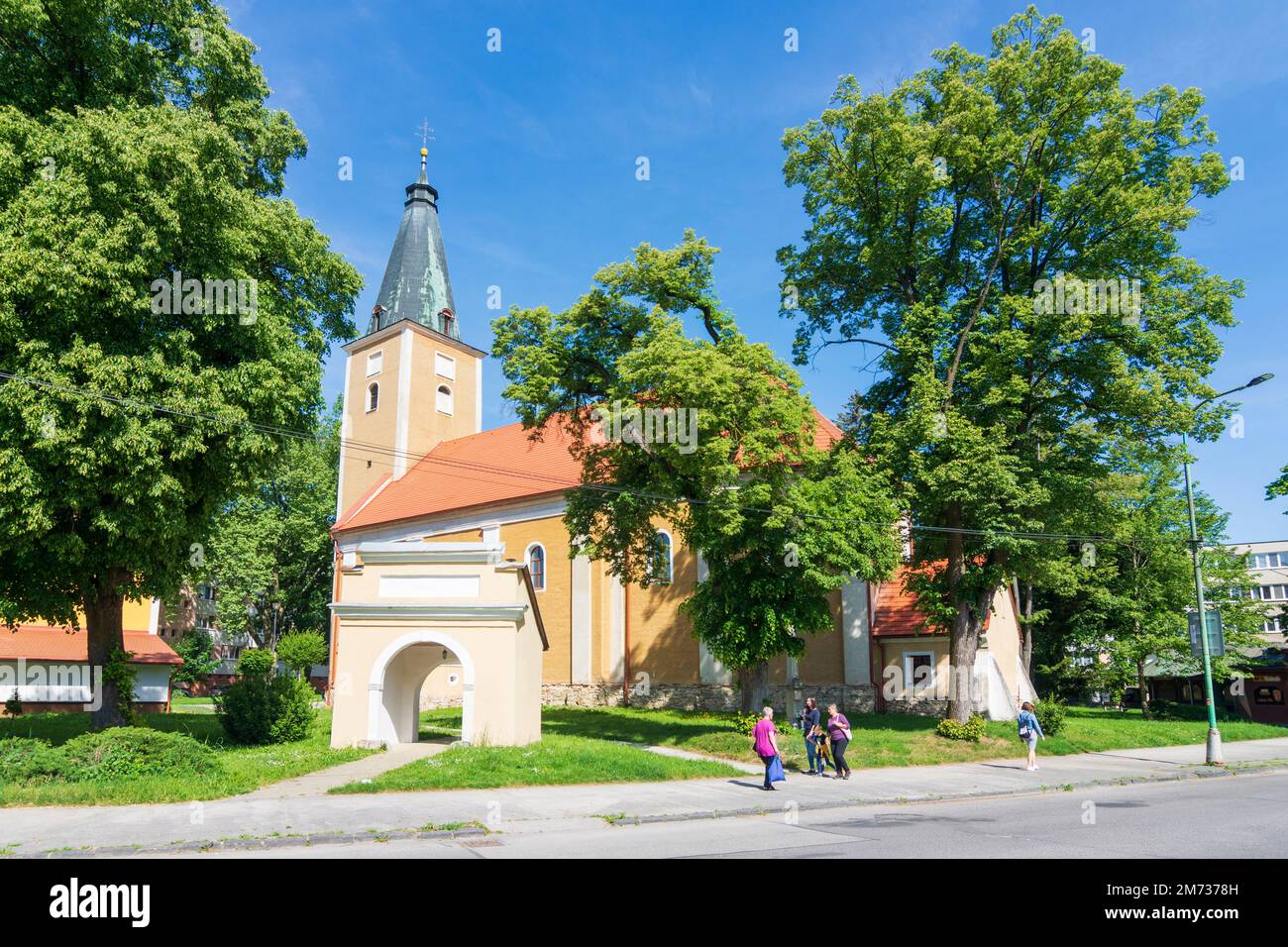 Myjava: Catholic Church in , , Slovakia Stock Photo