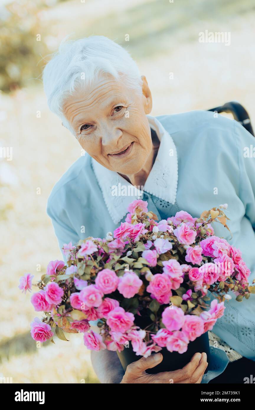 Elderly woman grey purple hair hi-res stock photography and images - Alamy