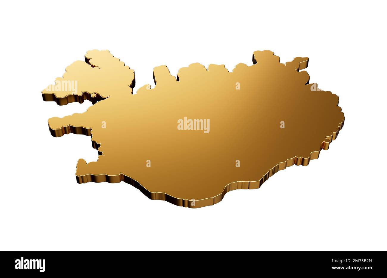 A 3D render of a gold Iceland shaped map isolated on a white background ...