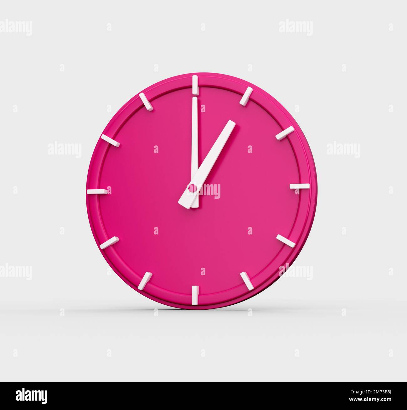 A 3D render of a pink wall clock showing the time 1 o'clock isolated on a white background Stock Photo