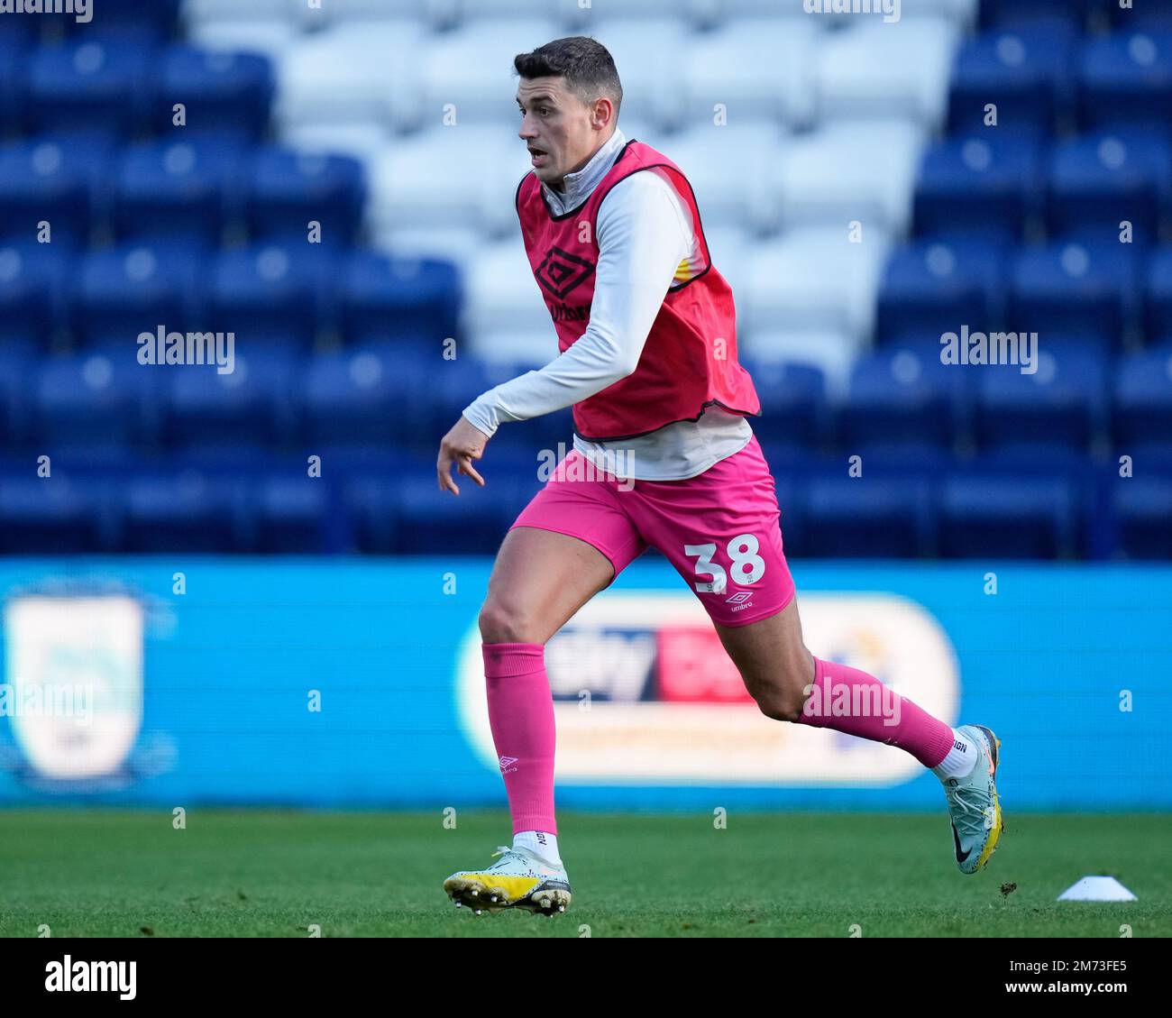 Matt Lowton #38 of Huddersfield Town warms up before the Emirates FA Cup  Third Round match Preston North End vs Huddersfield Town at Deepdale,  Preston, United Kingdom, 7th January 2023 (Photo by