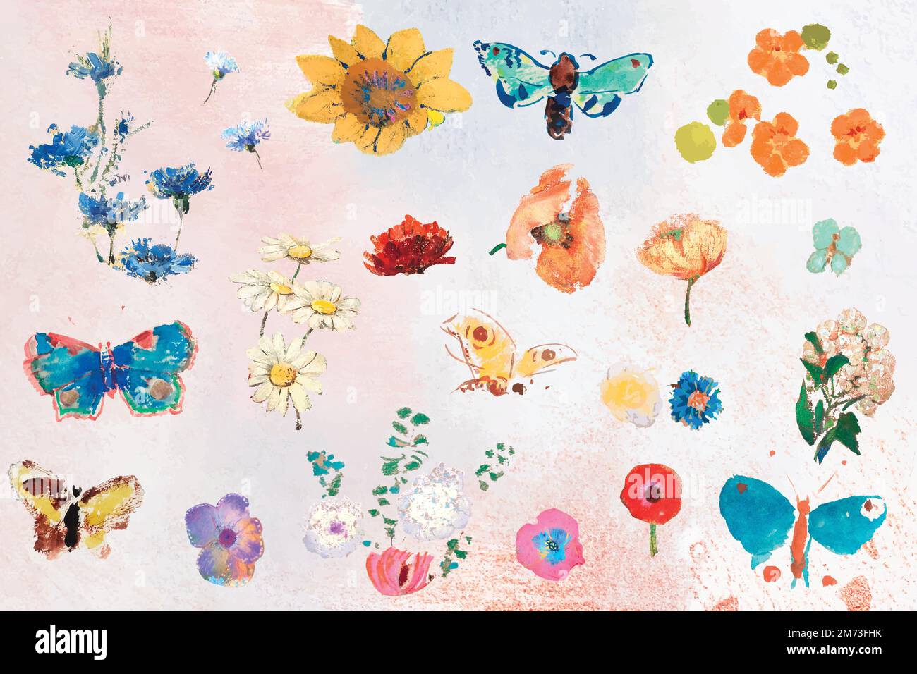 Hand drawn butterflies and flowers vector collection Stock Vector Image ...