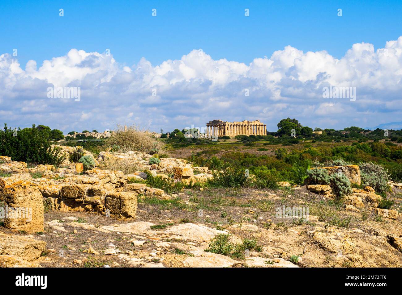 The Doric Temple of Hera (Temple E) (5th century BC) - Archaeological park of Selinunte - Sicily, Italy Stock Photo