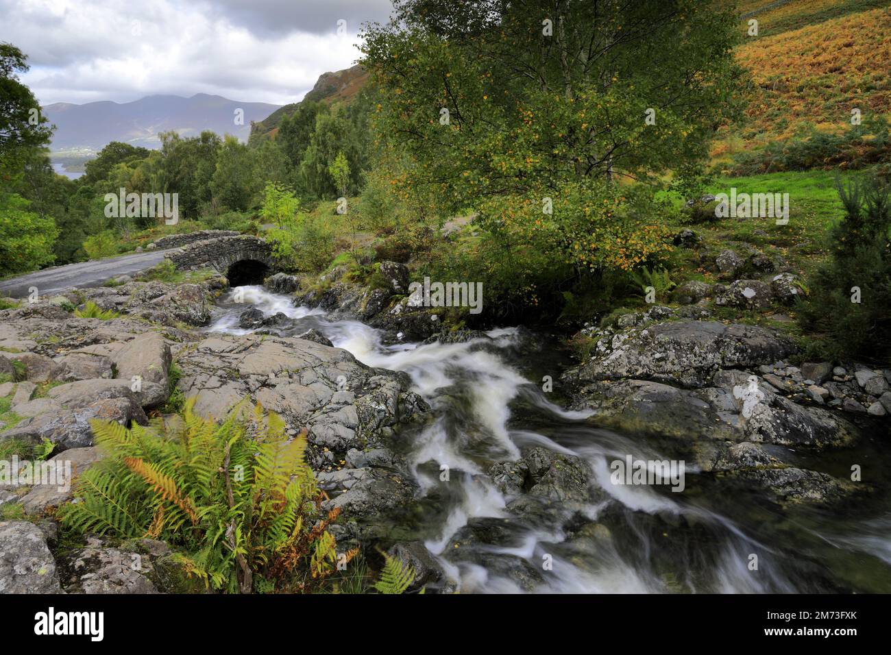 Autumn view over Ashness Bridge, Keswick town, Lake District National