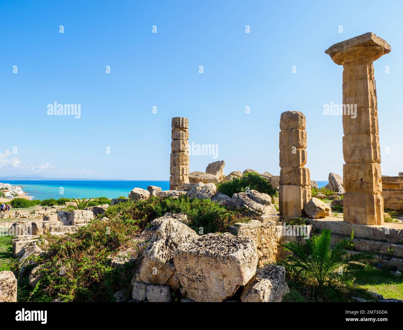 Columns of t he Doric Temple of Apollo (Temple C) - Archaeological park of Selinunte - Sicily, Italy Stock Photo
