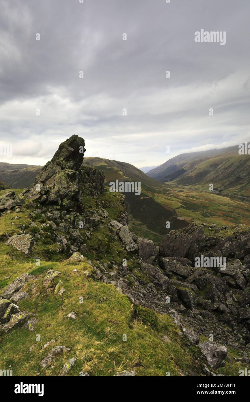 The Howitzer rock, the true summit of Helm Crag fell, above Grasmere in