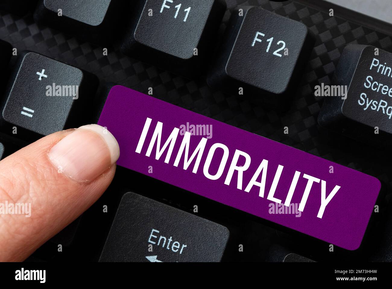 Writing displaying text Immorality. Conceptual photo the state or quality of being immoral, wickedness Stock Photo