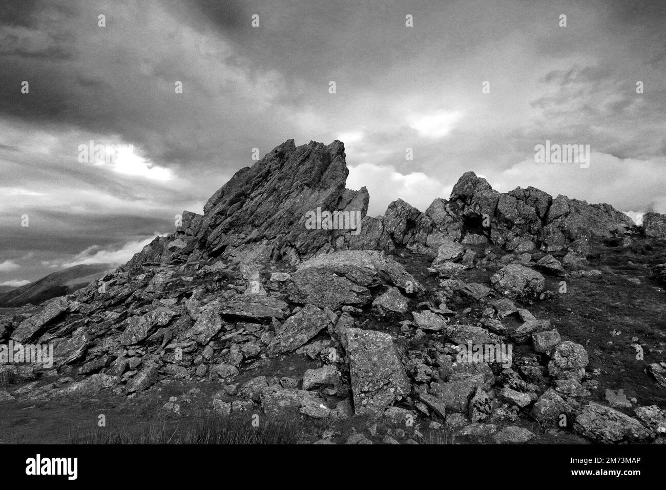 The summit of Helm Crag fell, above Grasmere in the Central Fells, Lake District National Park